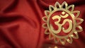 The gold ohm hindu symbol on red silk for background concept 3d rendering